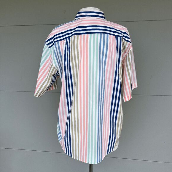VTG 80s Corner Stone Pastel Stripe Shirt L XL Oversized Short Sleeve Button Up - Picture 5 of 9